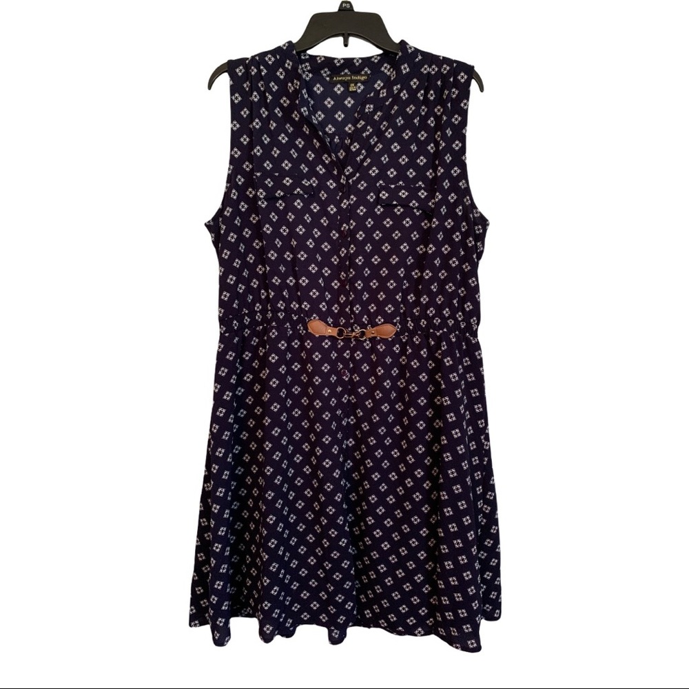 Always Indigo Plus Size Dress with Cinch Waist and Clasp, Size 2X
